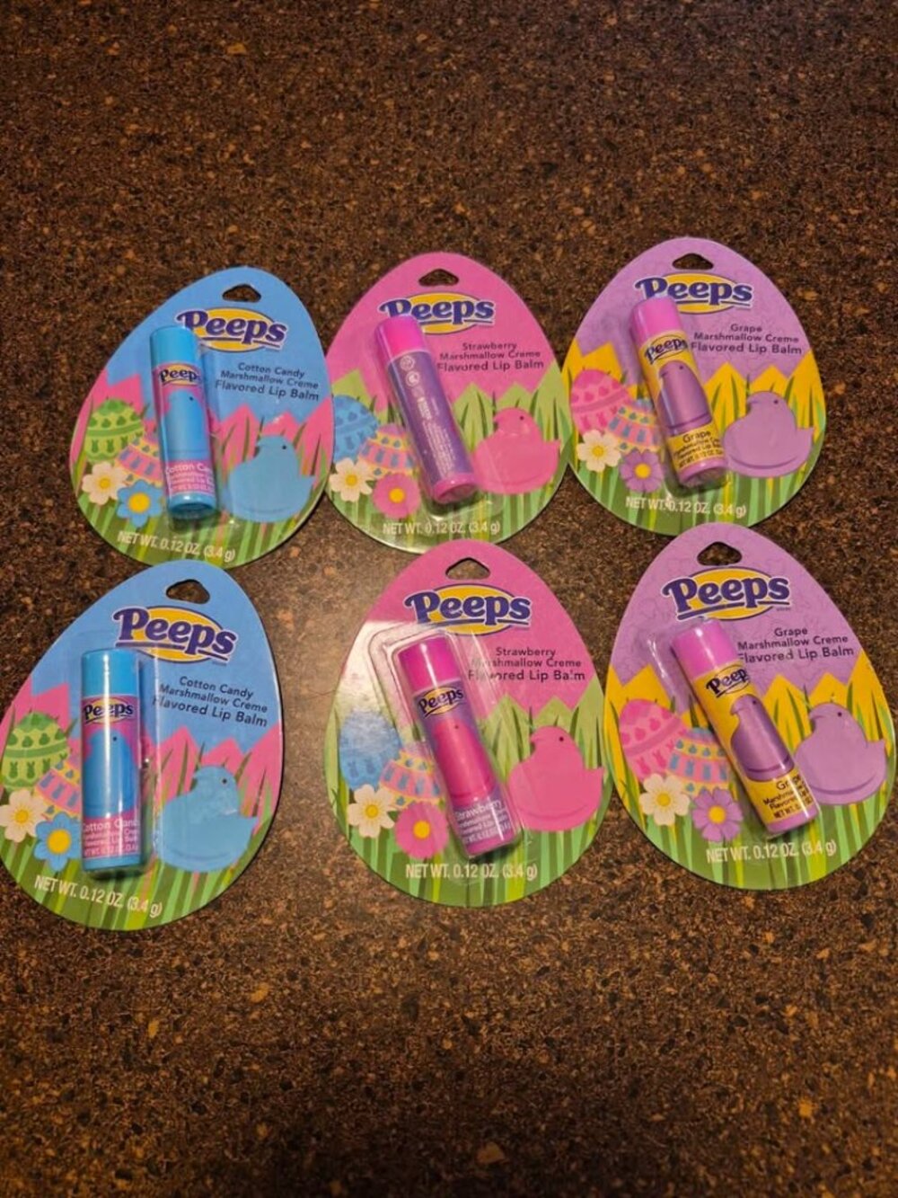 New set of six Peeps brand marshmallow creme flavored lip balms